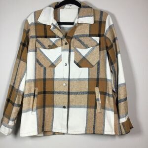 Plaid jacket shirt shaket pockets metal buttons hiking chores utility western L